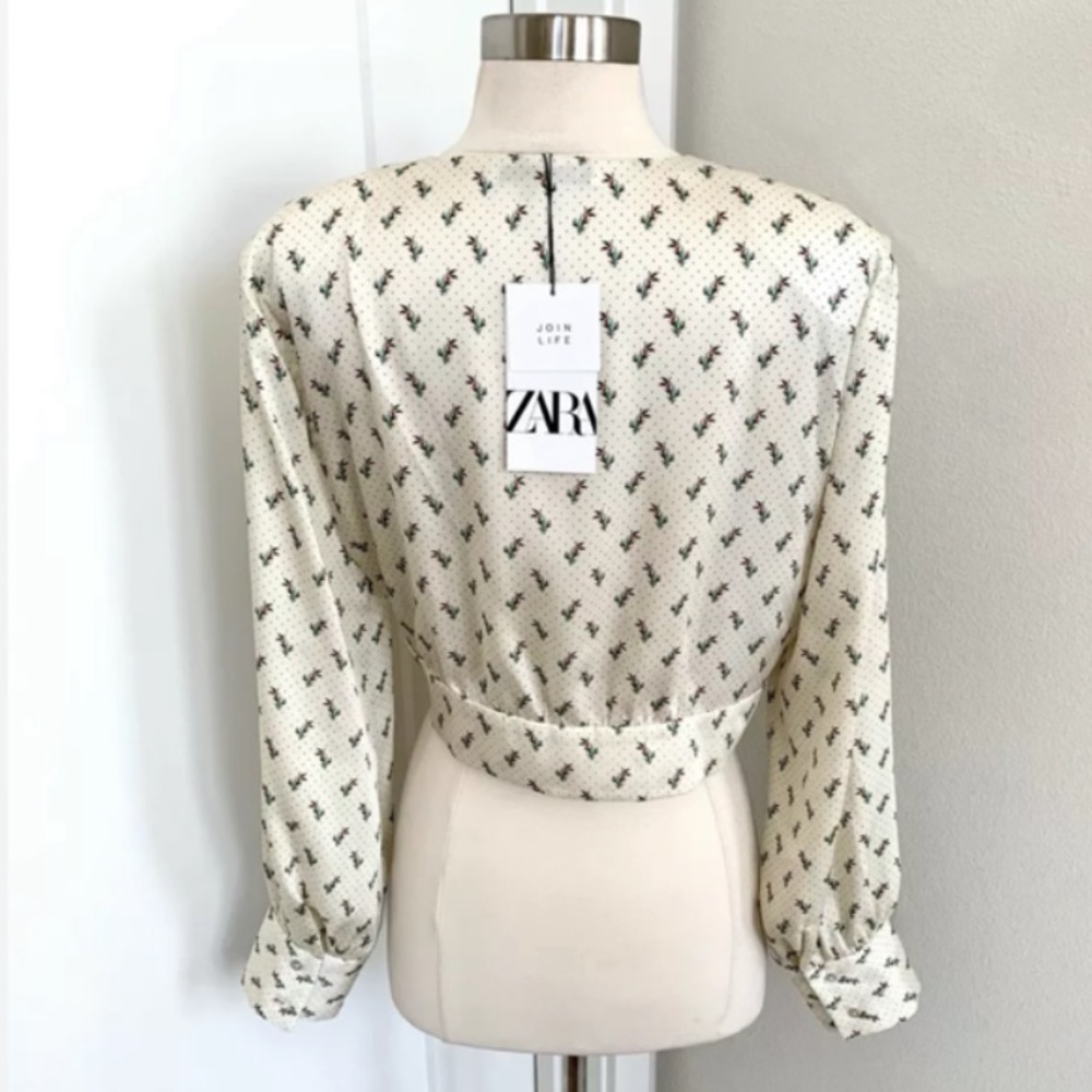 Zara Green Cream Fitted Button Down Crop Top - Picture 5 of 10